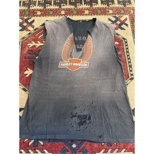 Vintage 1980s Harley Davidson Tank Top Thrashed Sunfaded Modesto California 80s